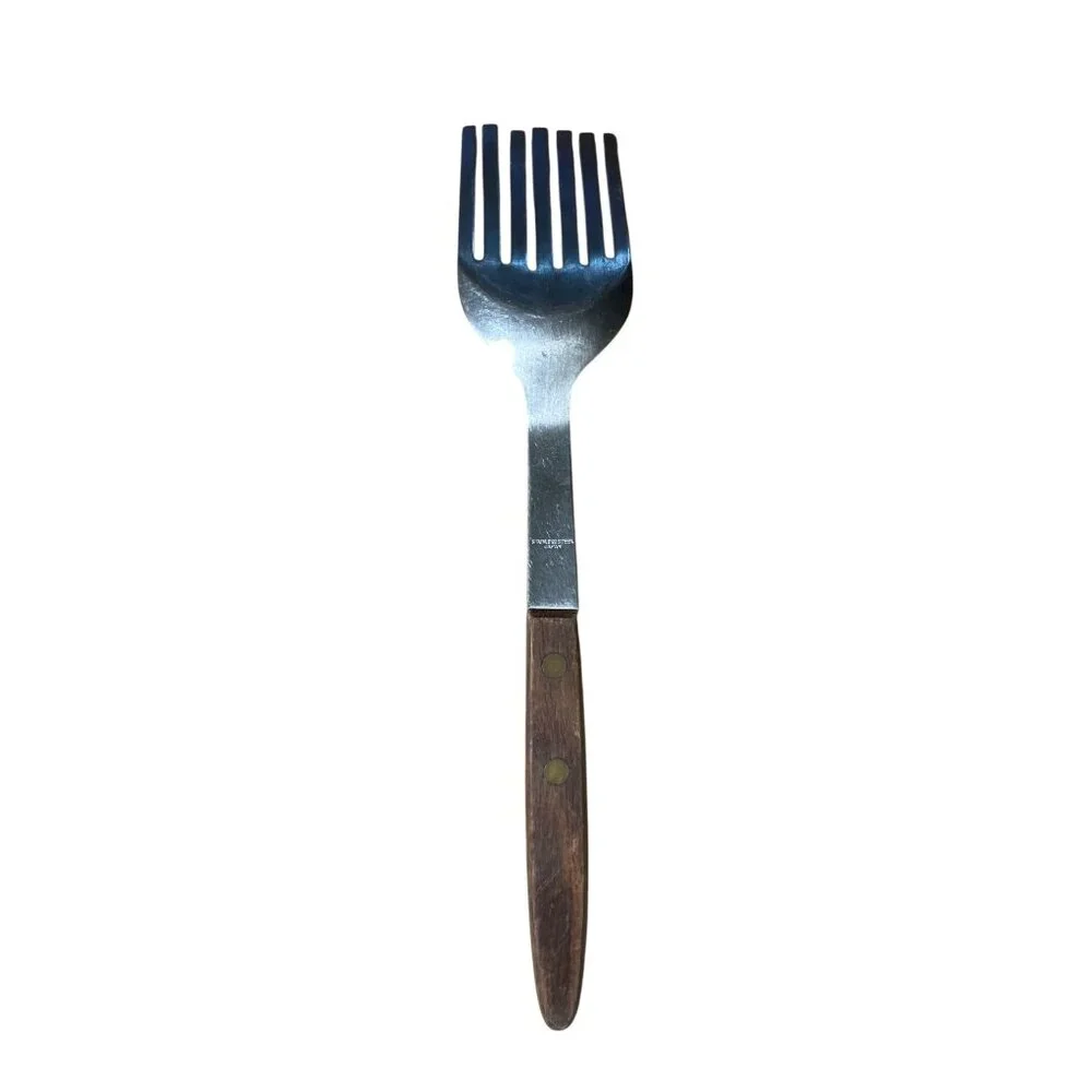 Vintage Stainless Steel Serving Cooking Fork With Wooden Handle Japan